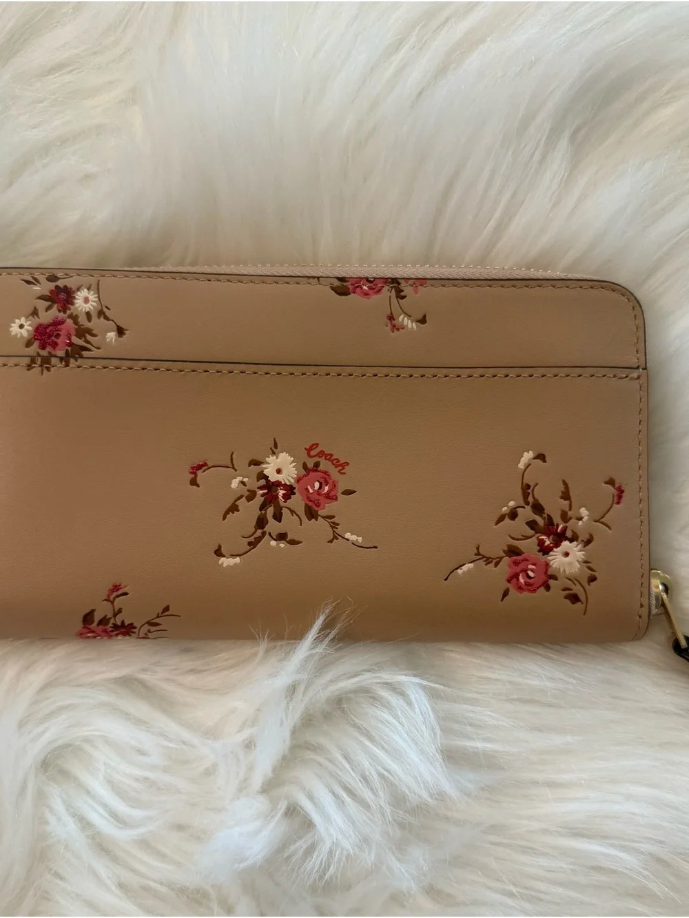 Coach Accordion Zip Wallet Nostalgic Bundle Floral Motif Leather Beechwood Gold
